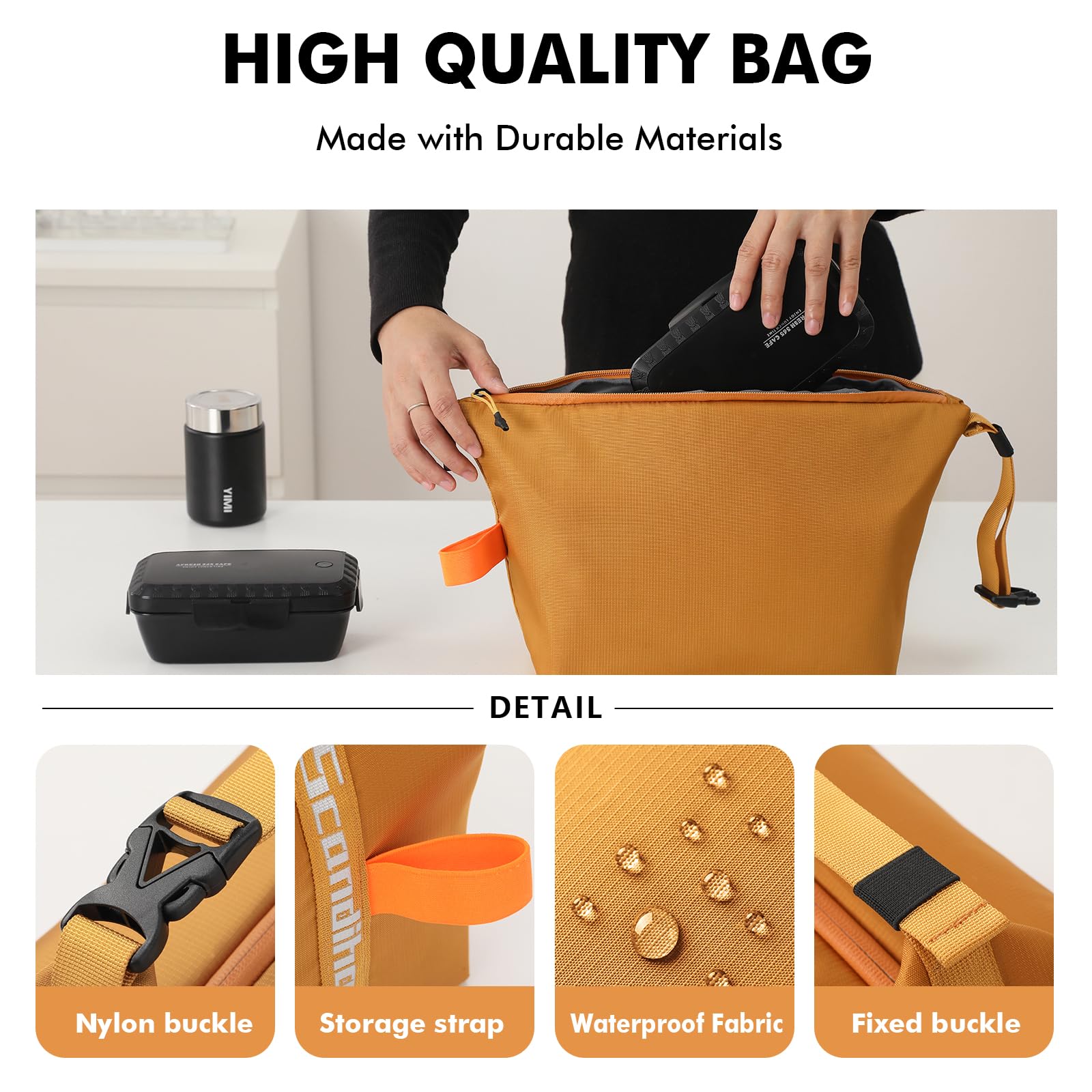 Foldable Lunch Bag – Reusable Insulated Cooler Tote with Waterproof Zipper, Leak-Proof Design, Lightweight & Compact, Ideal for Work, School, Picnic, Travel (Yellow)