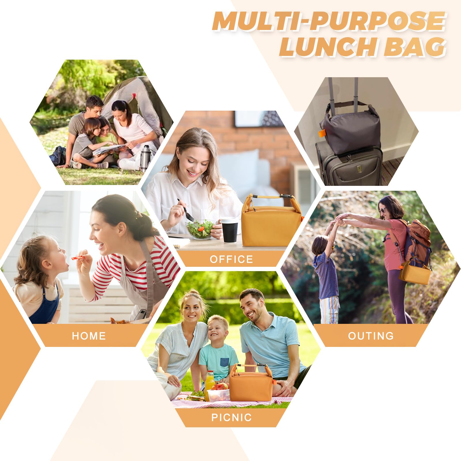 Foldable Lunch Bag – Reusable Insulated Cooler Tote with Waterproof Zipper, Leak-Proof Design, Lightweight & Compact, Ideal for Work, School, Picnic, Travel (Yellow)