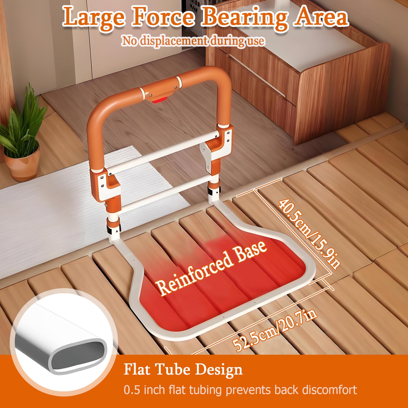 Adjustable Bed Rail for Elderly – Foldable Bedside Safety Grab Bar with Non-Slip Handle & Storage Pouch, Fits Twin to King Beds (Orange)