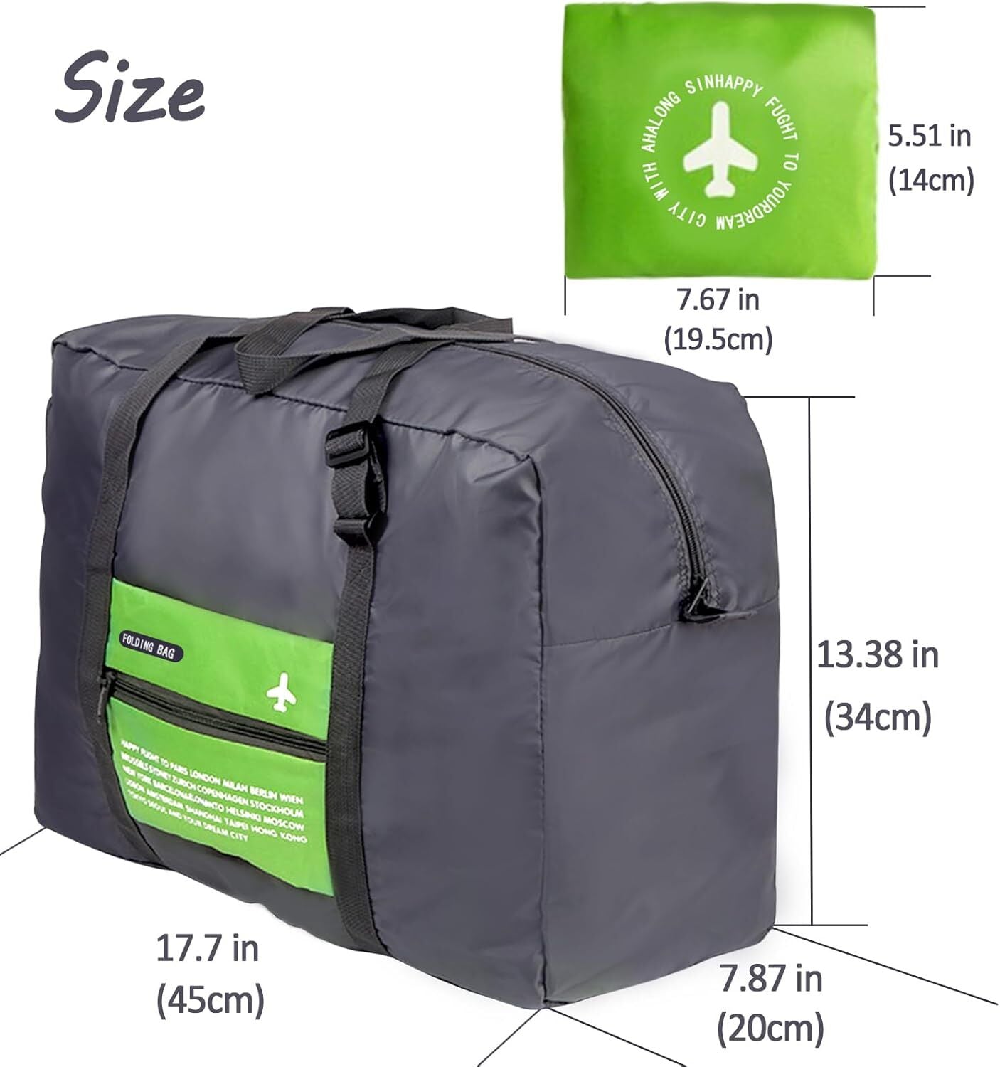 Compact Foldable Travel Duffel Bag – Lightweight Carry-On for Weekend Trips, Overnight & Gym Use (Green) | Other Colors Available In-Store