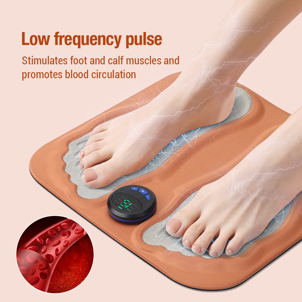 Smart Foot Massage Mat with 6 Modes & 15 Intensity Levels – Rechargeable Pulse Therapy Pad for Relaxation at Home, Office, or Travel (Orange)