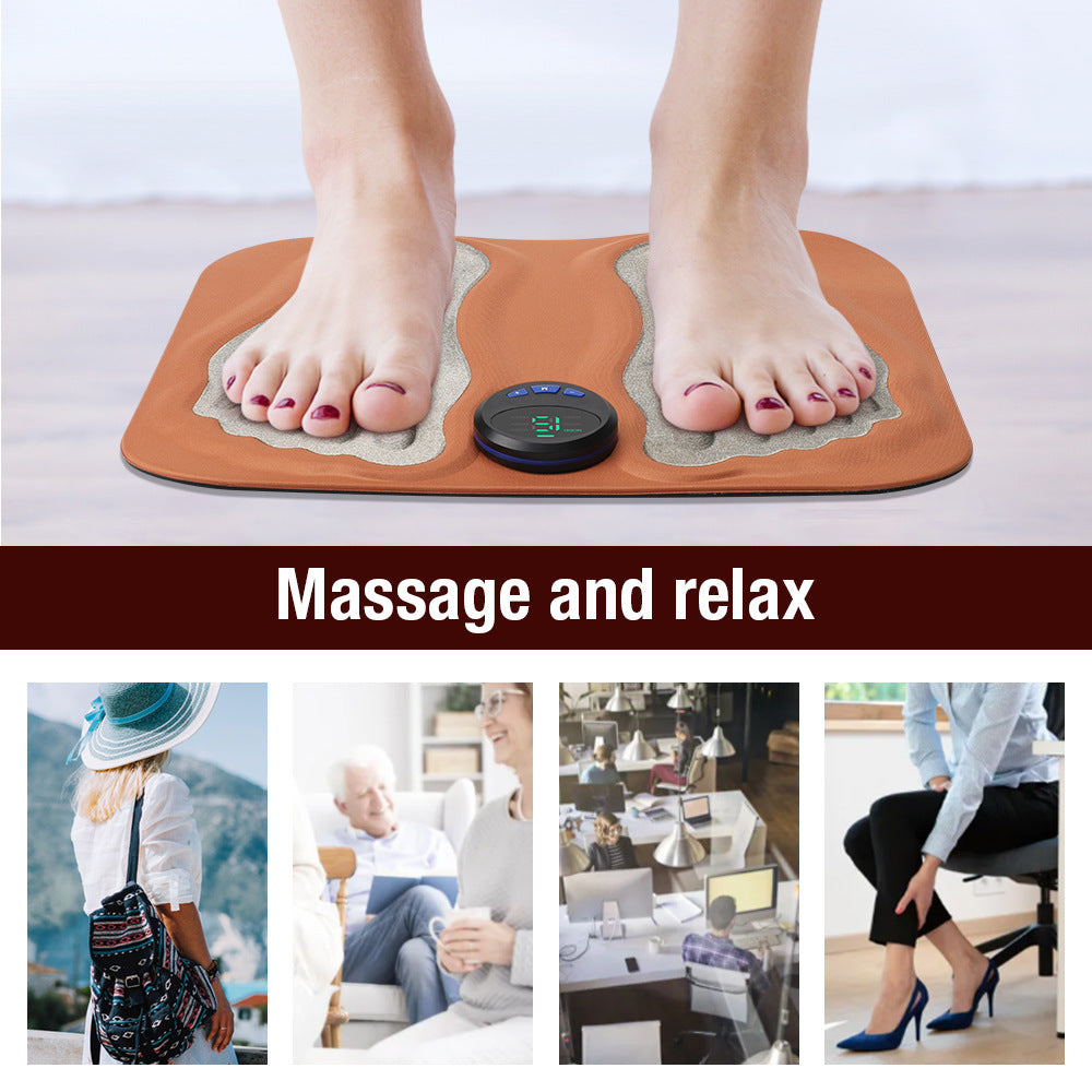 Smart Foot Massage Mat with 6 Modes & 15 Intensity Levels – Rechargeable Pulse Therapy Pad for Relaxation at Home, Office, or Travel (Orange)