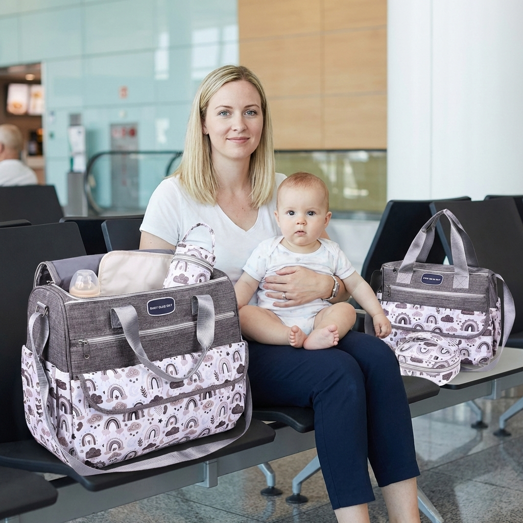 Newborn Diaper Bag Set with Changing Pad – 4-Piece Baby Organizer, Large Capacity Mom Backpack, Insulated Bottle Sleeve & Lunch Bag, Travel Diaper Bag for Moms (Grey)