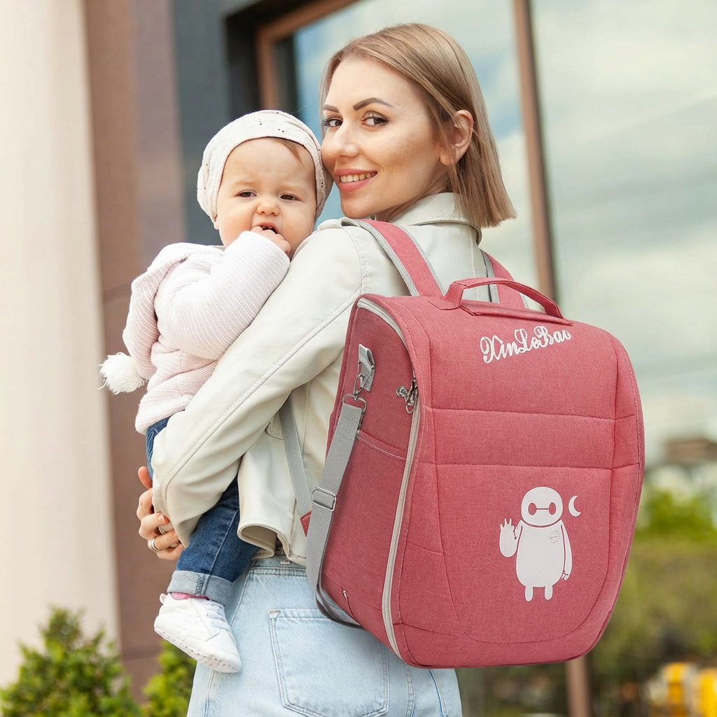 Portable Baby Travel Bassinet with Mosquito Net & Canopy – Foldable Infant Bed, Lightweight Carry Bag (Red)