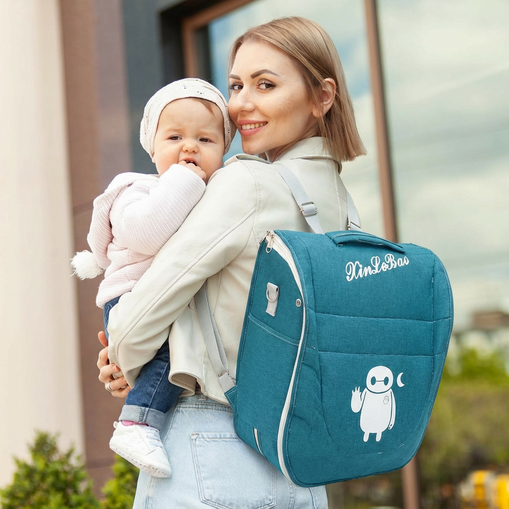 Portable Baby Travel Bassinet with Mosquito Net & Canopy – Foldable Infant Bed, Lightweight Carry Bag (Blue)