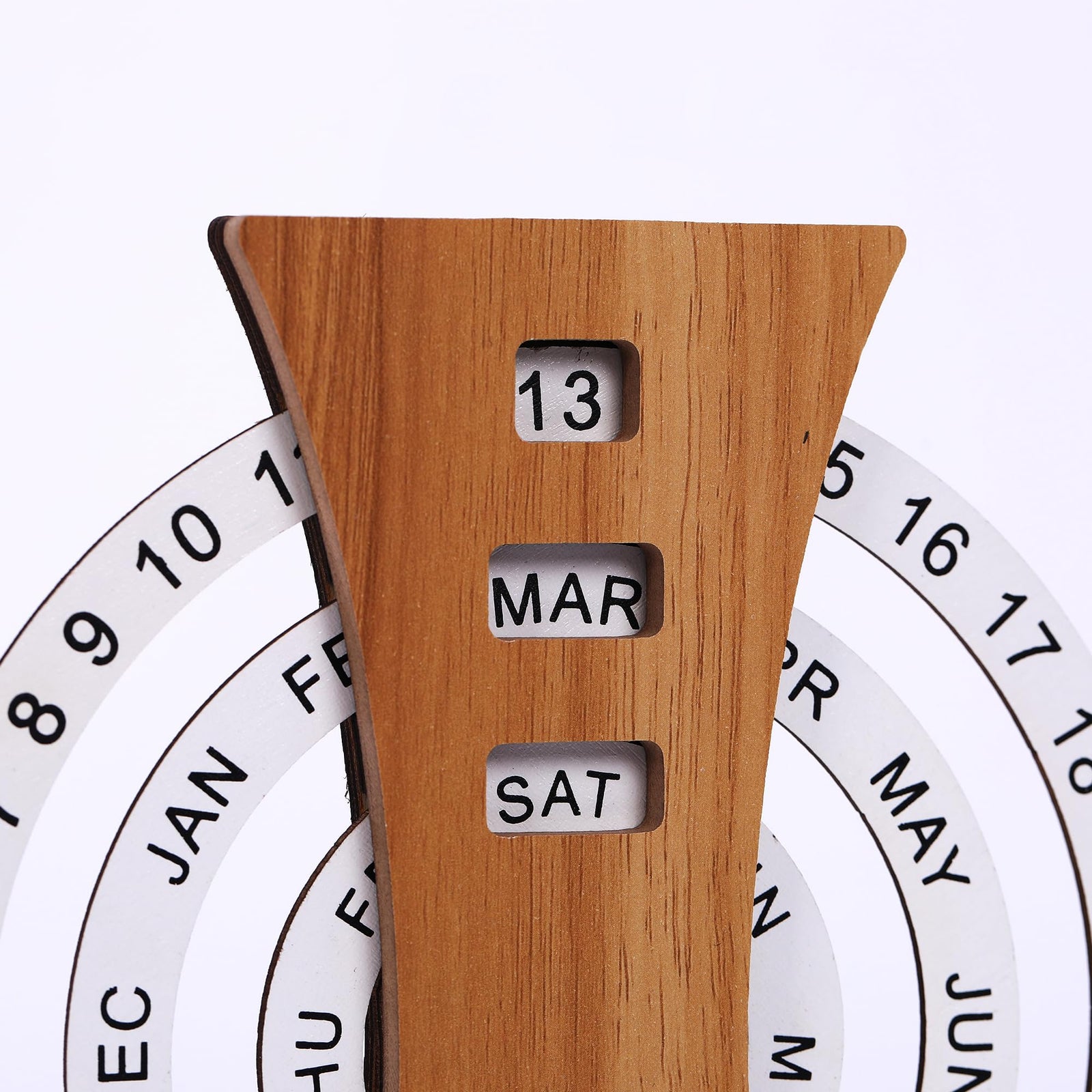 Wooden Perpetual Calendar with Rotating Discs – Elegant Desk Decor for Home & Office, Date Day Month Display (Natural Wood)