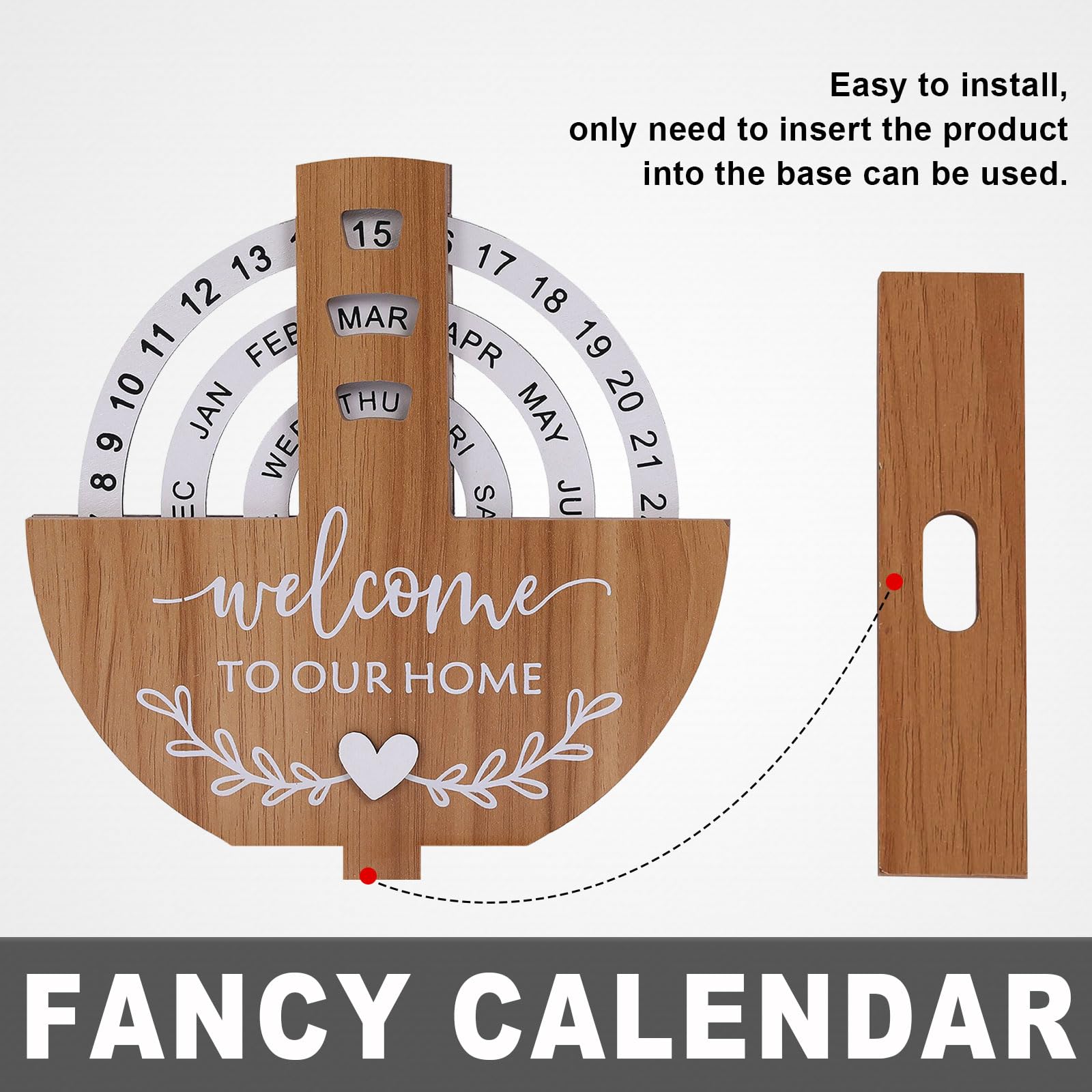 Wooden Perpetual Calendar with "Welcome to Our Home" Design – Rotating Desk Decor for Office & Living Space (Natural Wood)