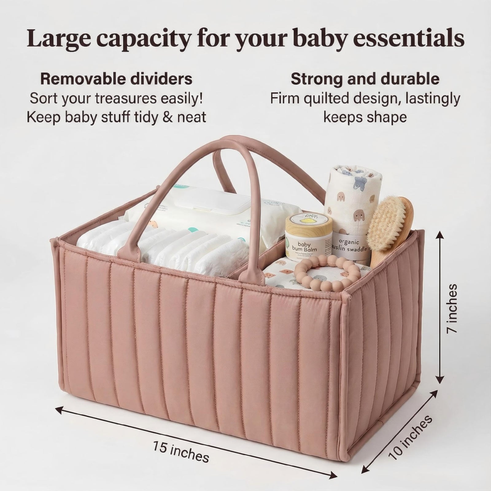 Large Baby Diaper Caddy Organizer – Stylish Storage Basket for Nursery, Changing Table & Travel – Portable Urn for Diapers, Wipes, Toys & Essentials (Pink)
