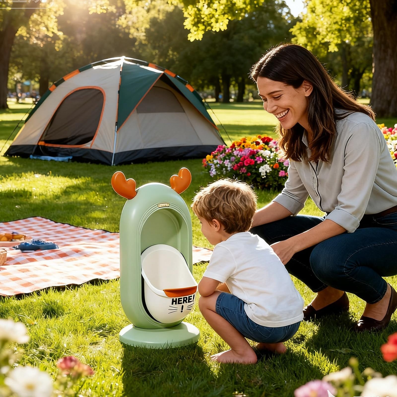 Wall-Mounted Kids Urinal for Boys – Adjustable Height Training Potty with Cute Cartoon Design, Anti-Splash, Easy to Clean, Portable Toilet for Home, Nursery, Travel (Green)