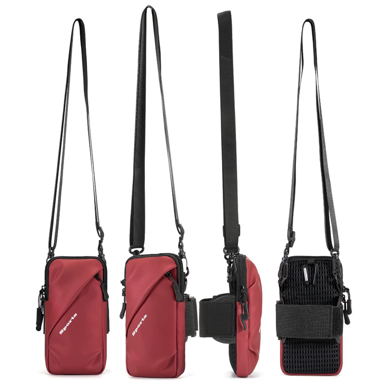 Universal Running Phone Arm Band – Waterproof, Dual Pocket, Adjustable Strap, Breathable Mesh, Fits Phones Up to 6.7 Inches, Crossbody & Waist Clip (Red)