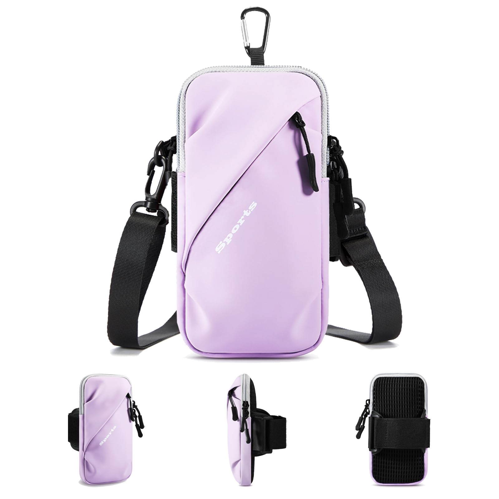 Universal Running Phone Arm Band – Waterproof, Dual Pocket, Adjustable Strap, Breathable Mesh, Fits Phones Up to 6.7 Inches, Crossbody & Waist Clip (Purple)