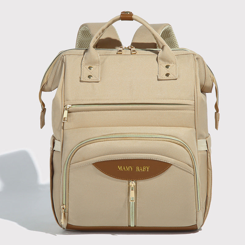 Stylish Mom Backpack with Insulated Bottle Pocket – Multi-Compartment Diaper Bag, Anti-Theft Phone Pocket, Large Capacity Baby Organizer, Travel Backpack for Moms (Apricot)