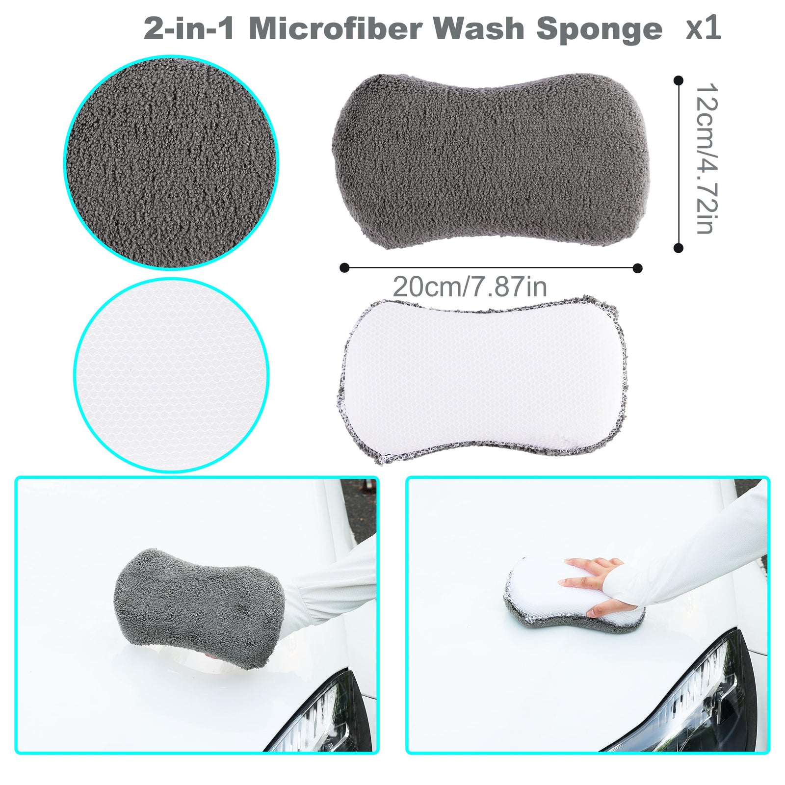 Multi-Use Car Cleaning Kit – 9-Piece Auto Detailing Set with Wash Mitt, Wheel Brush, Microfiber Cloths, Sponge, Applicator Pads, Storage Bag (Gray)