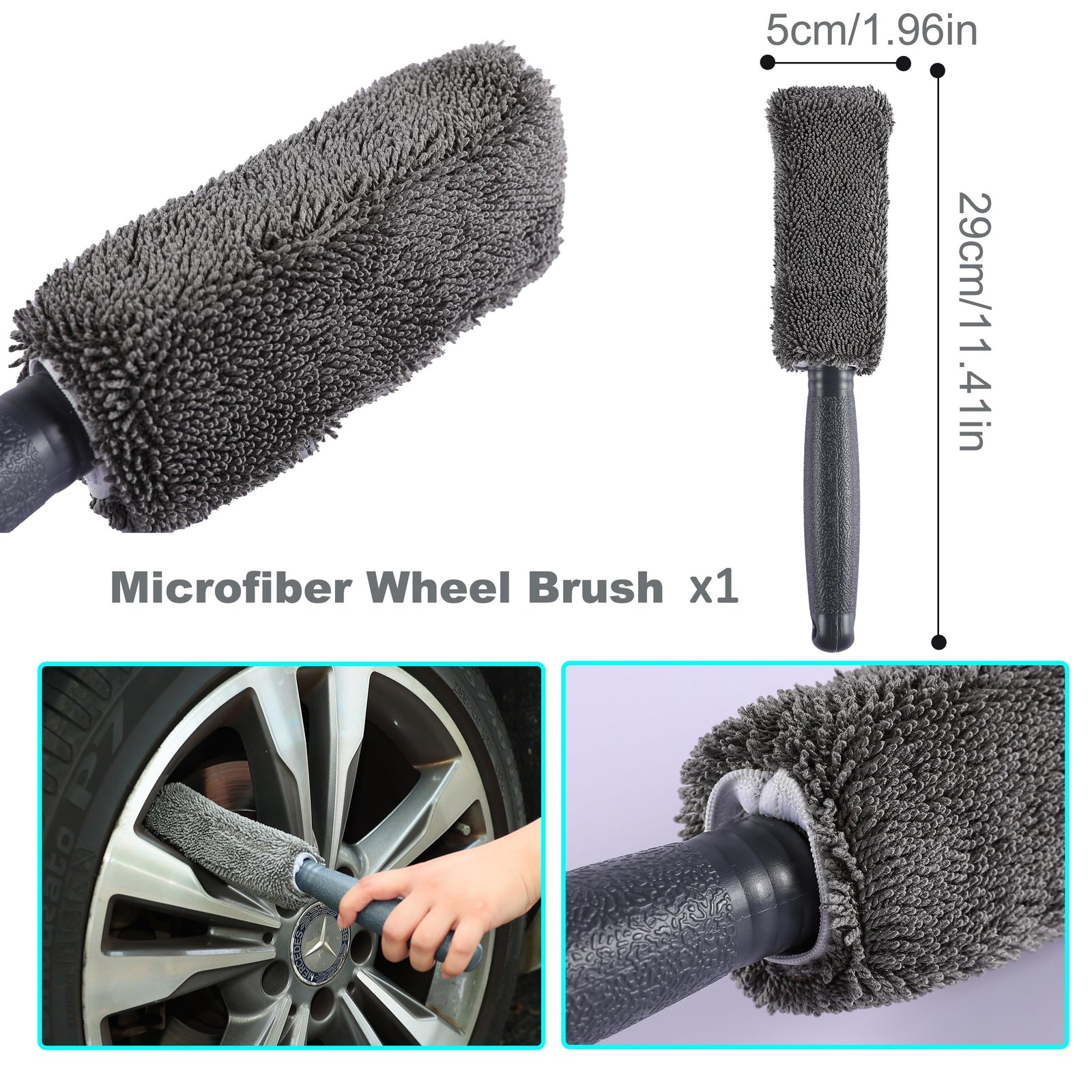 Multi-Use Car Cleaning Kit – 9-Piece Auto Detailing Set with Wash Mitt, Wheel Brush, Microfiber Cloths, Sponge, Applicator Pads, Storage Bag (Gray)