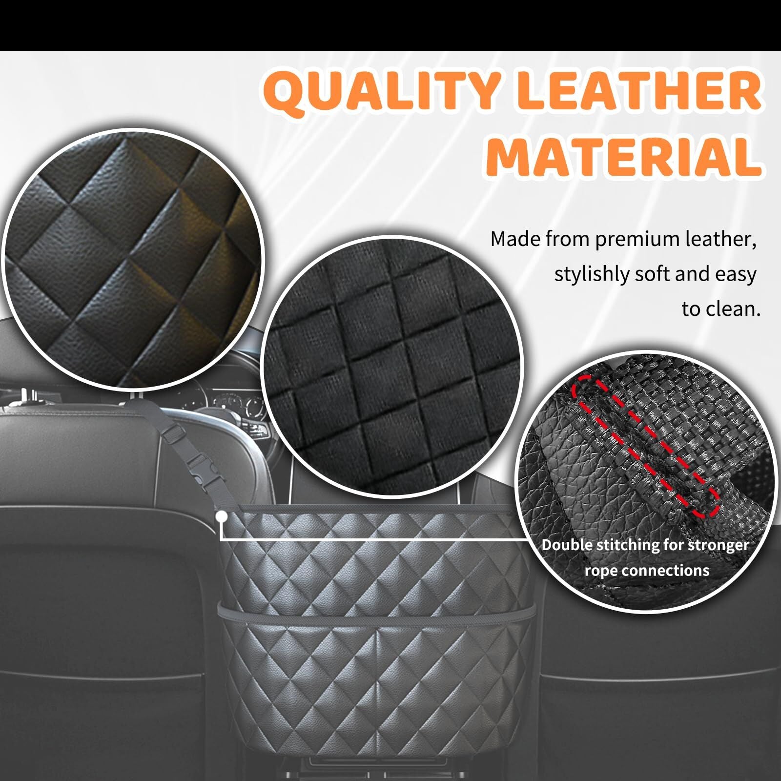 Car Seat Storage Bag: PU Leather Organizer with Hooks – Pet Barrier, Safe Driving Storage for Wallets/Phones (Black)