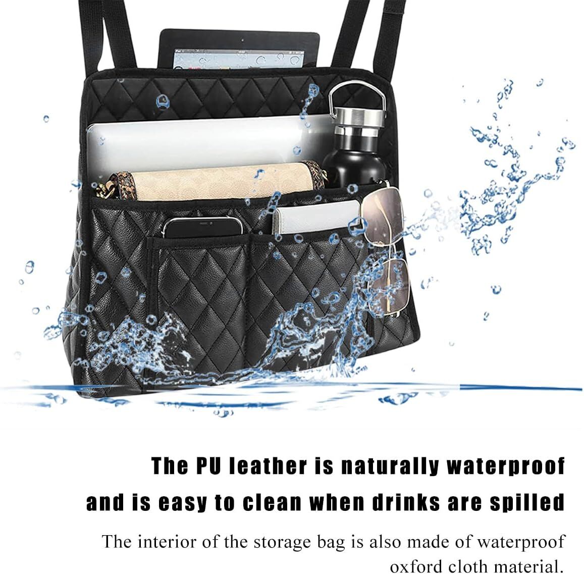 Car Seat Storage Bag: PU Leather Organizer with Hooks – Pet Barrier, Safe Driving Storage for Wallets/Phones (Black)