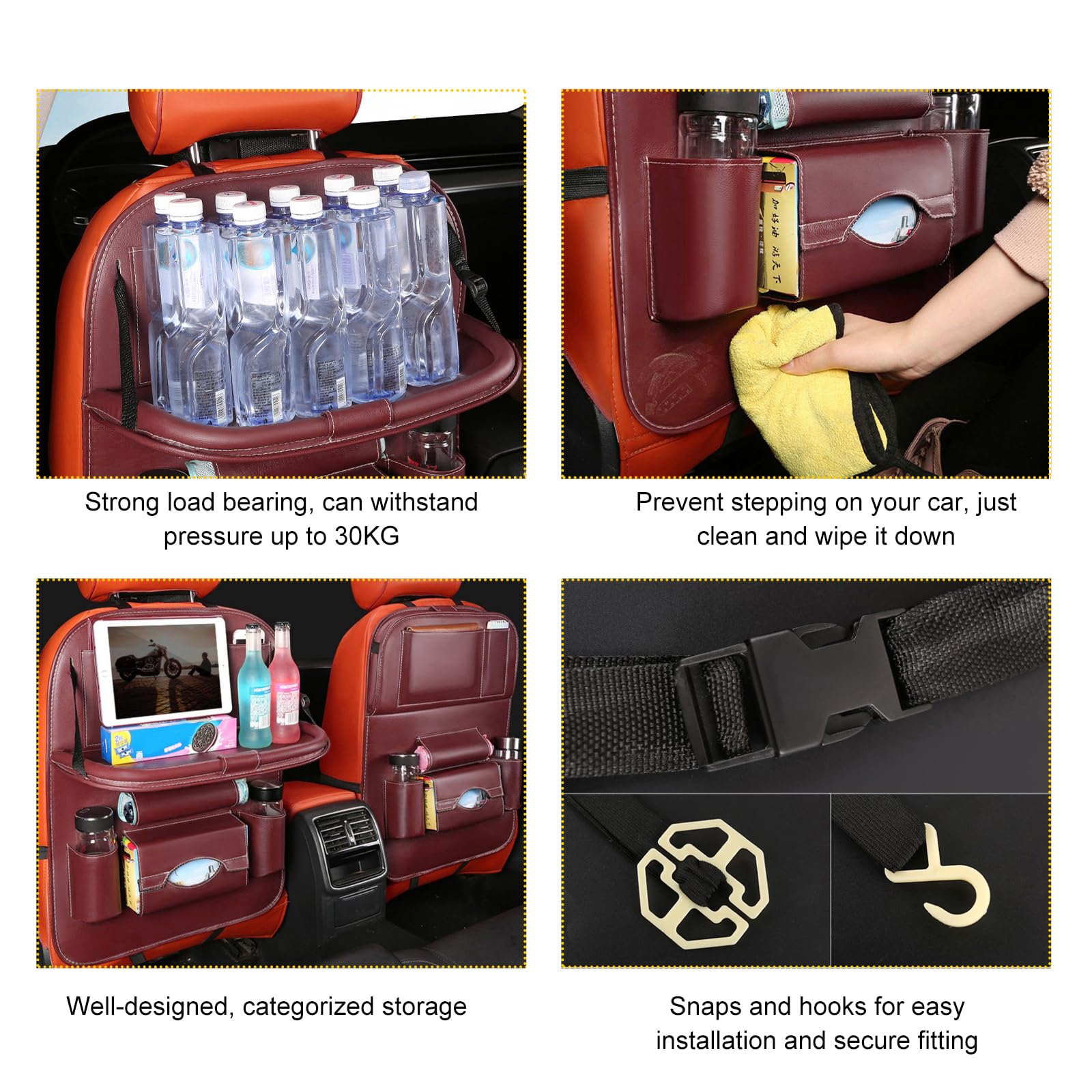 Car Back Seat Organizer with Foldable Table Tray – Universal Rear Seat Storage Bag, Multi-Pocket Holder for Tablet, Drinks & Essentials (Red)