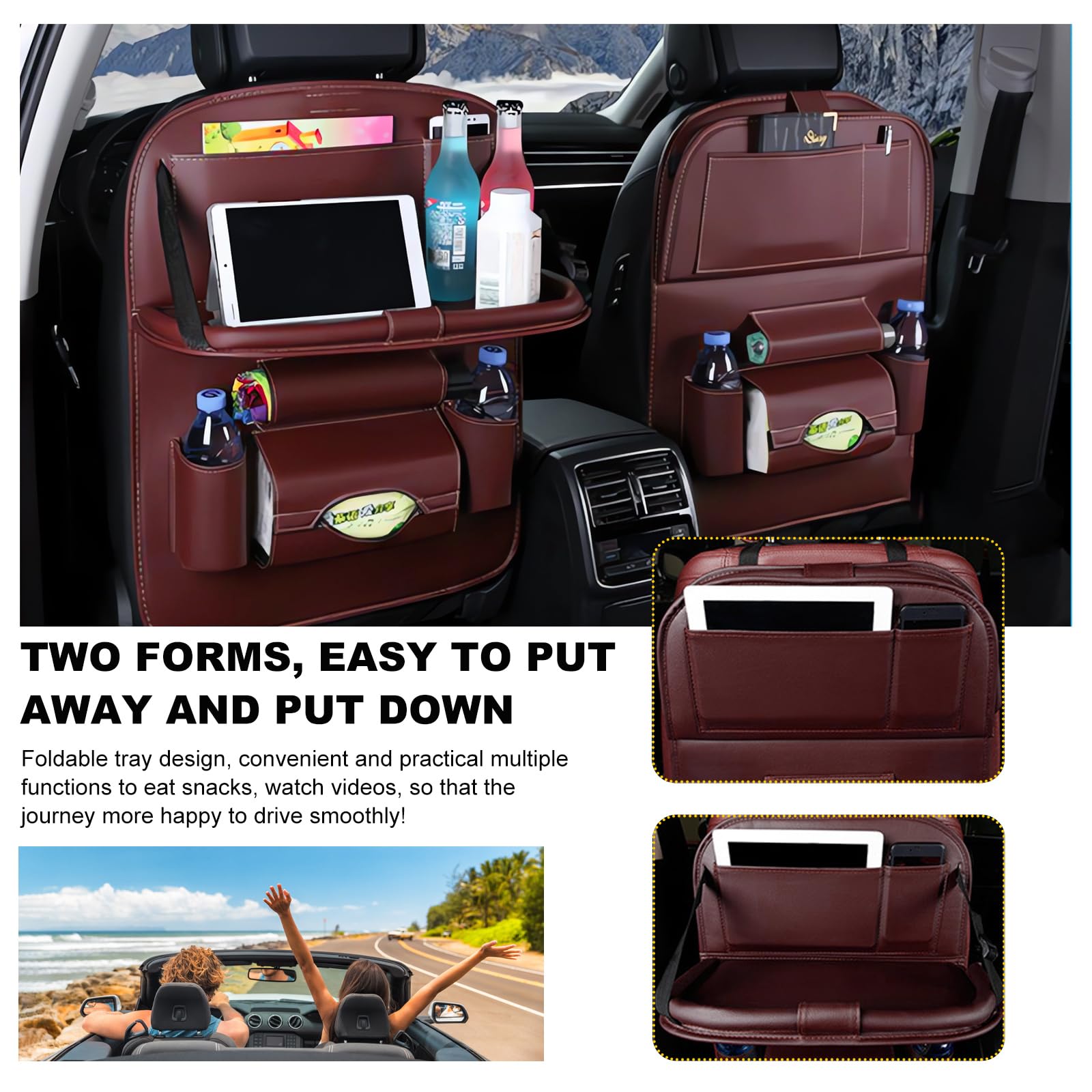 Car Back Seat Organizer with Foldable Table Tray – Universal Rear Seat Storage Bag, Multi-Pocket Holder for Tablet, Drinks & Essentials (Red)