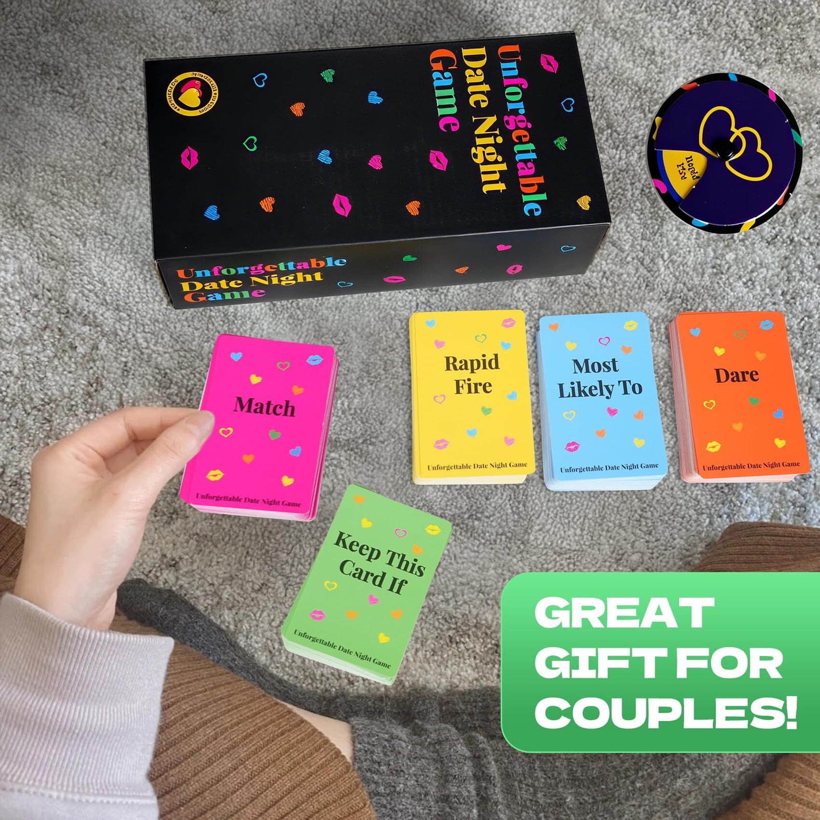 Unforgettable Date Night Game – 300-Card Couple Card Game with Spinner for Romance, Laughter & Connection | Other Fun Games Available In-Store