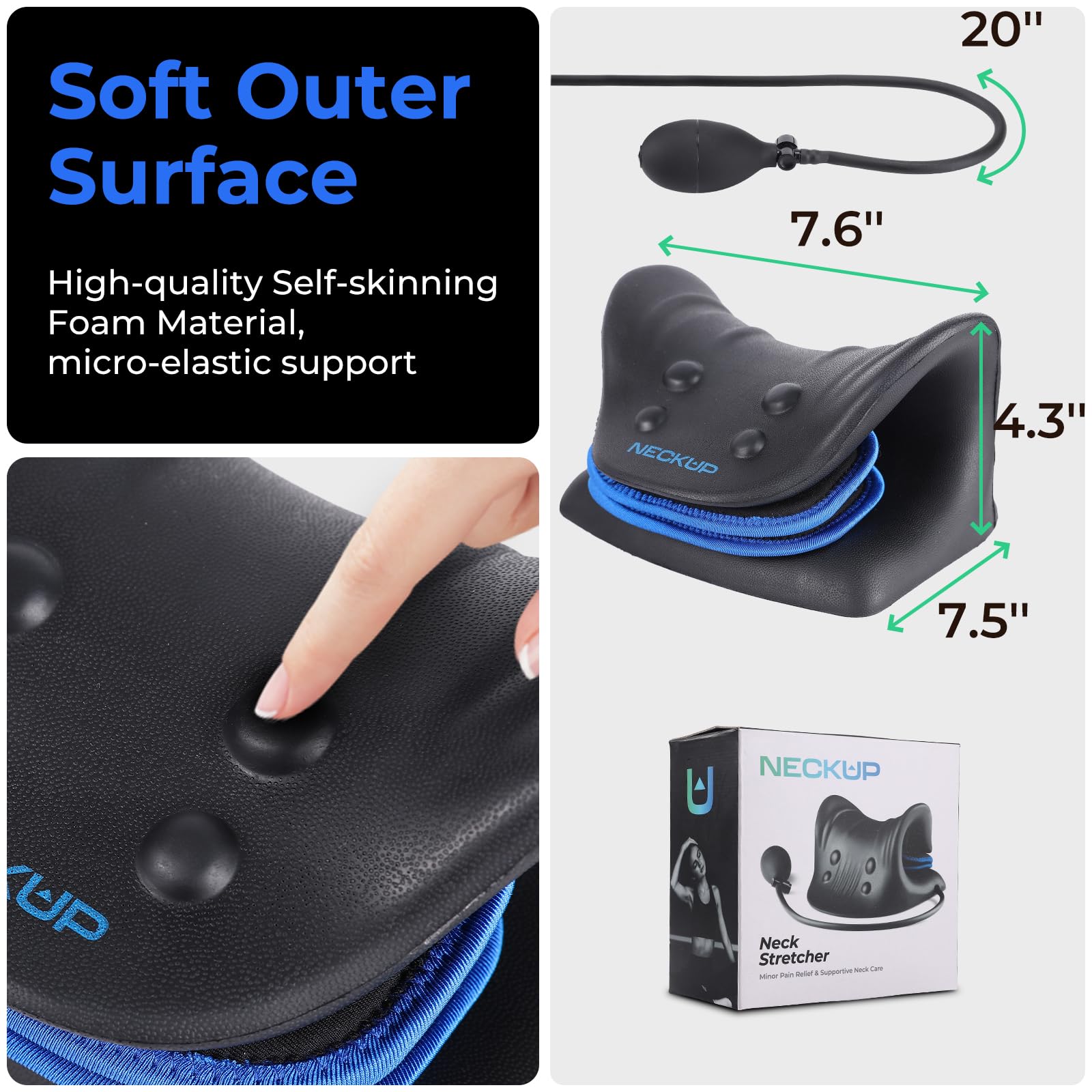 Adjustable Airbag Neck Stretcher – Ergonomic Cervical Traction Pillow with 8 Massage Points for Neck Pain Relief, Portable Spinal Alignment Device for Home, Office, and Travel Use (Black)