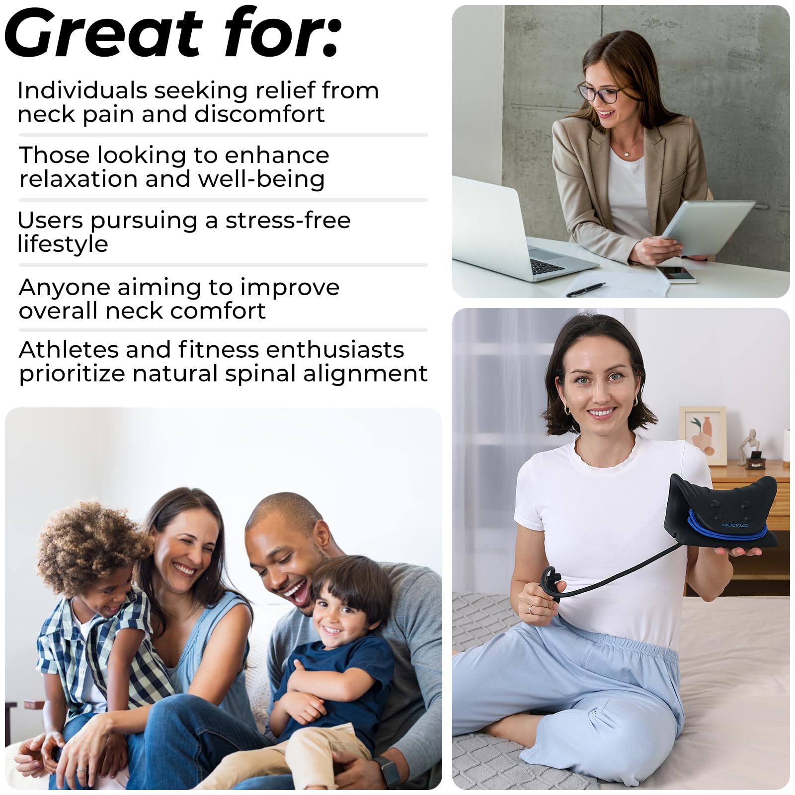 Adjustable Airbag Neck Stretcher – Ergonomic Cervical Traction Pillow with 8 Massage Points for Neck Pain Relief, Portable Spinal Alignment Device for Home, Office, and Travel Use (Black)