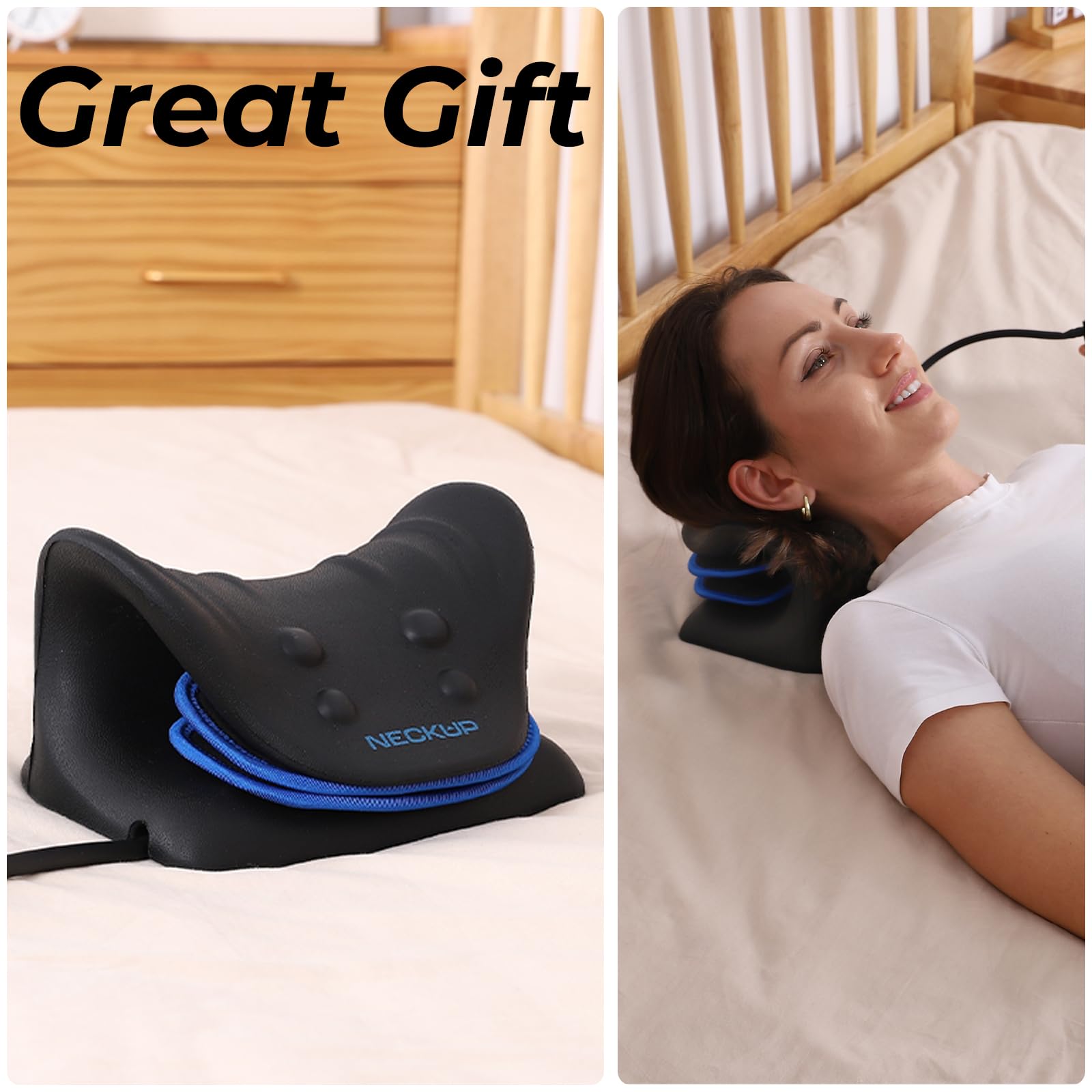 Adjustable Airbag Neck Stretcher – Ergonomic Cervical Traction Pillow with 8 Massage Points for Neck Pain Relief, Portable Spinal Alignment Device for Home, Office, and Travel Use (Black)