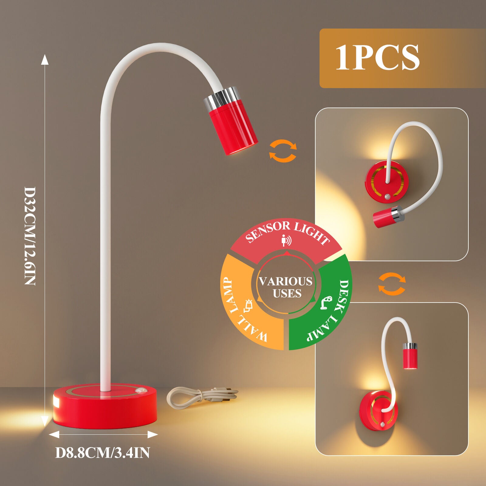 Rechargeable Motion Sensor Night Light – DIY Silicone Hose Lamp for Bedroom & Desk (Red) | Other Colors Available in Store