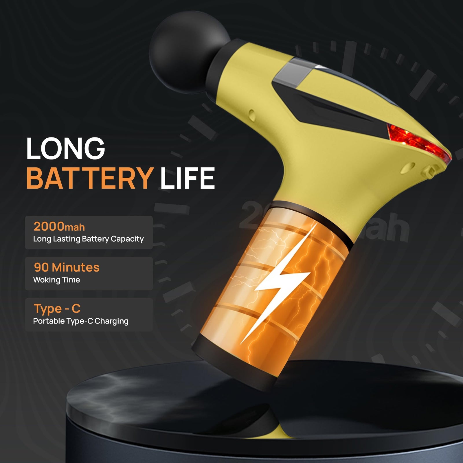 Yellow 3-in-1 Massage Gun with Extendable Handle & Back Strap – 12-Speed Deep Tissue Muscle Massager, 4 Attachments, USB-C Charging, for Athletes, Gym Recovery & Seniors | Black available in store