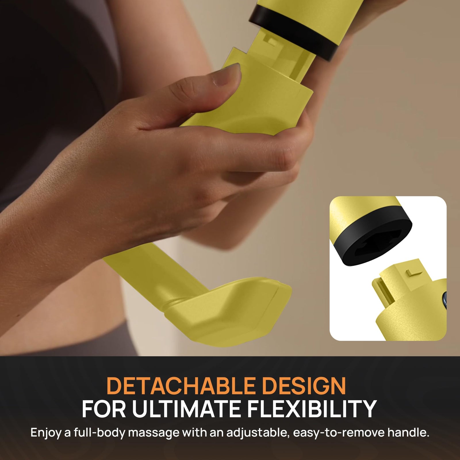 Yellow 3-in-1 Massage Gun with Extendable Handle & Back Strap – 12-Speed Deep Tissue Muscle Massager, 4 Attachments, USB-C Charging, for Athletes, Gym Recovery & Seniors | Black available in store