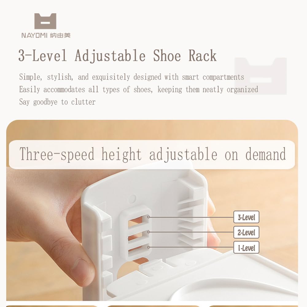 Adjustable Shoe Rack Organizer, 10-Pack Stackable Shoe Shelf for Closet Storage – Space-Saving Double Layer Shoe Holder with 3-Level Height Adjustment (White)