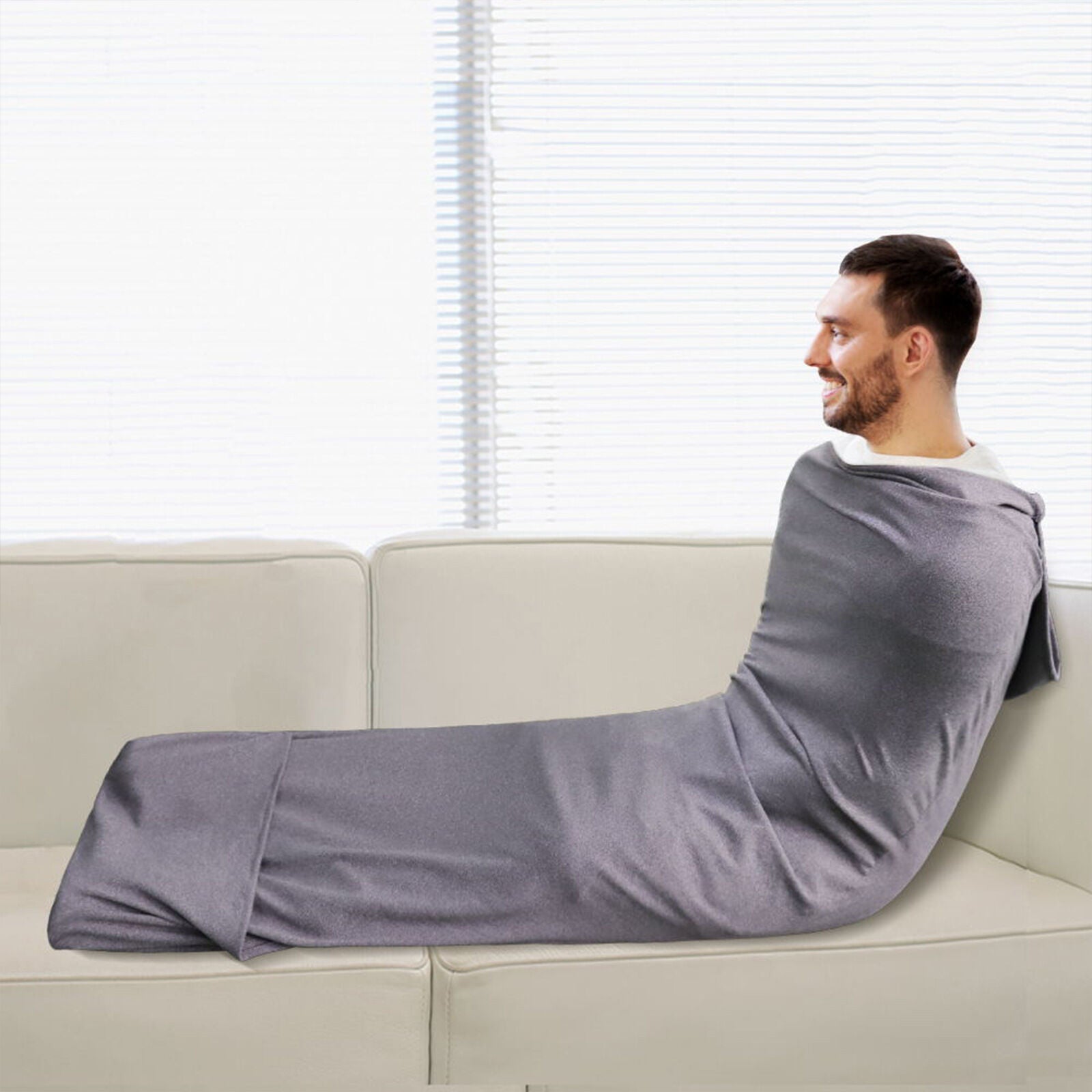 Hooded Sleep Pod: Adults Large Wearable Blanket – Comfy Hooded Cocoon, Cooling, Machine Washable (Grey, 185×50cm)