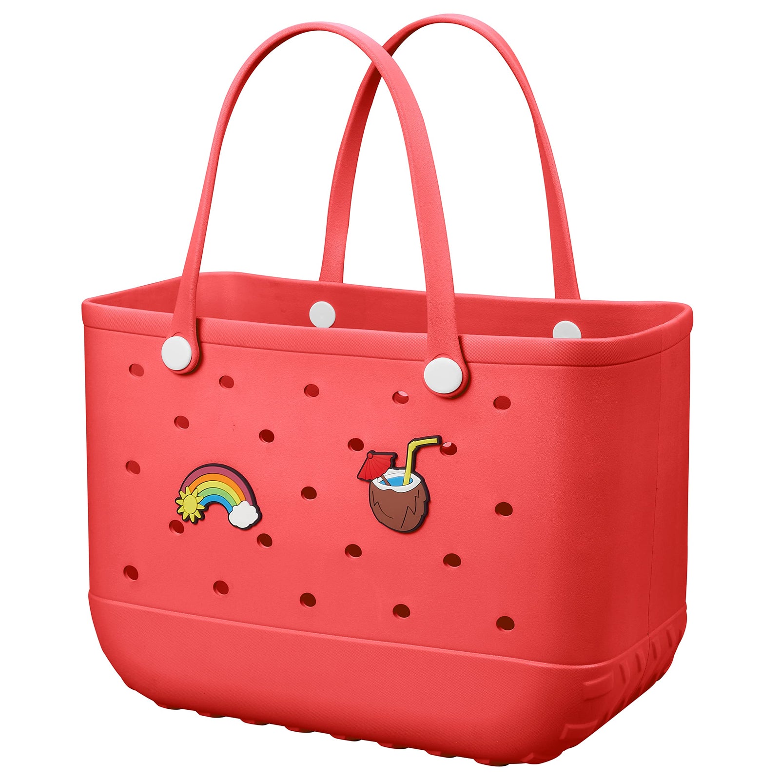 EVA Beach Tote Bag for Swimming, Pool & Travel – Waterproof Washable Rubber Handbag with 2 Random Charms, Lightweight & Sand-Resistant (Red) | Other Colors Available in Store