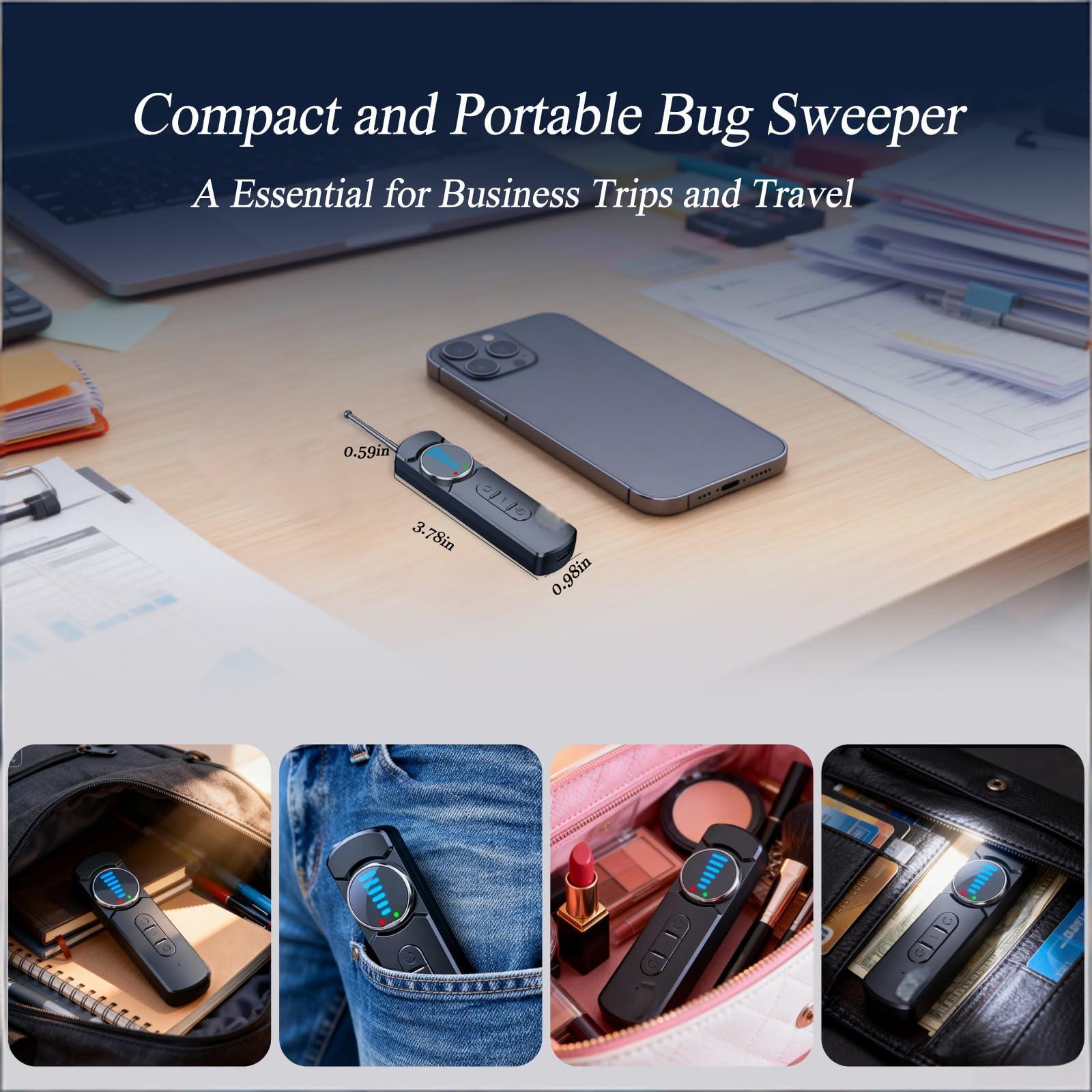 Multi-Function Hidden Camera Detector with GPS Tracker Finder – Portable Anti-Spy Device for Hotel, Car, Travel Privacy Protection, LED Scanner & Vibration Alarm (Black)