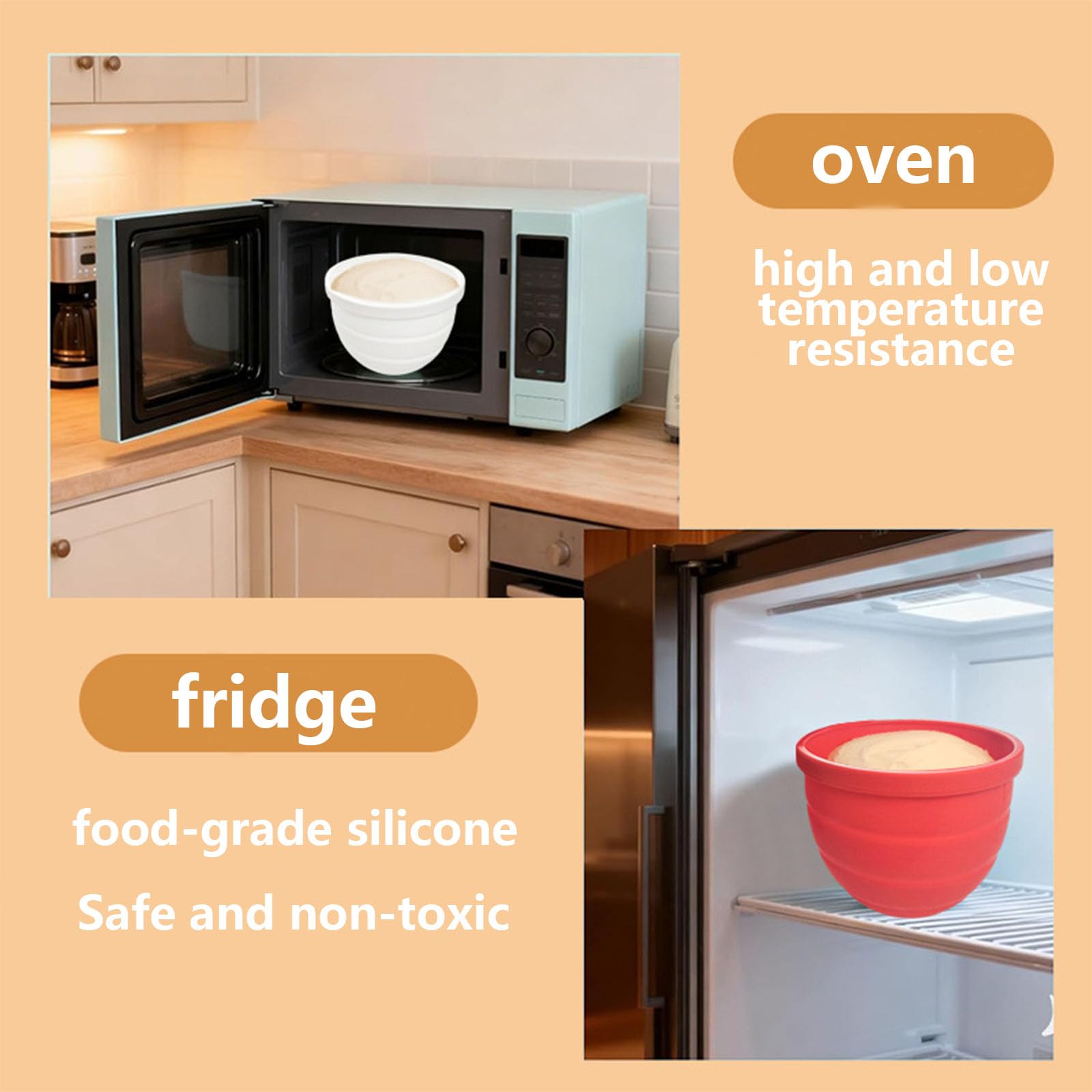 Silicone Bowl Liner for 4.5–5-Quart Stand Mixer – Food-Grade, Collapsible, Non-Stick Replacement Inner Bowl with Lid, Dishwasher Safe, Oven & Fridge Ready (3Pcs)