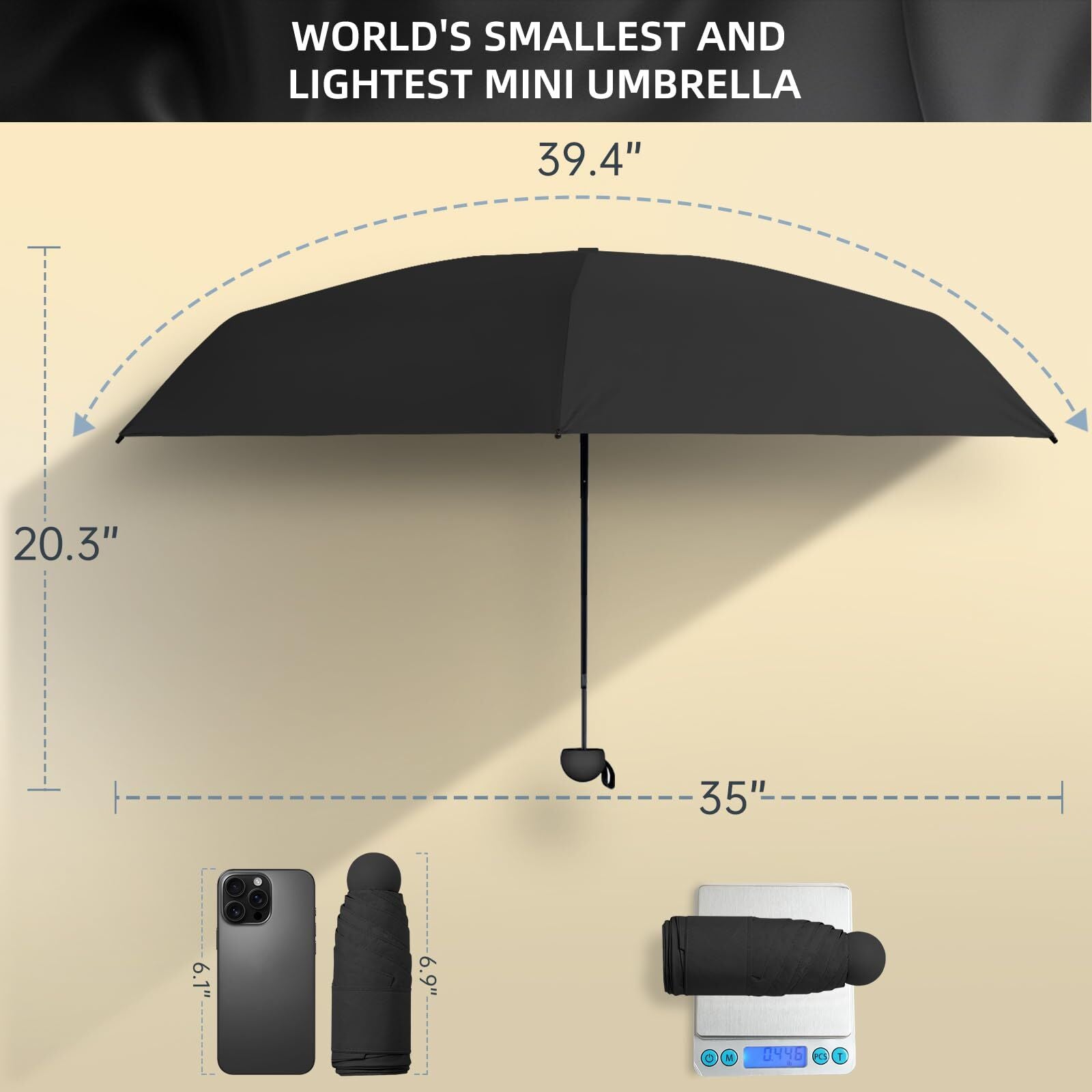 Mini Travel Umbrella – Compact Sun & Rain Protection for Women, Kids | UV-Blocking Pocket Umbrella with Case | Lightweight Foldable Umbrella(black)