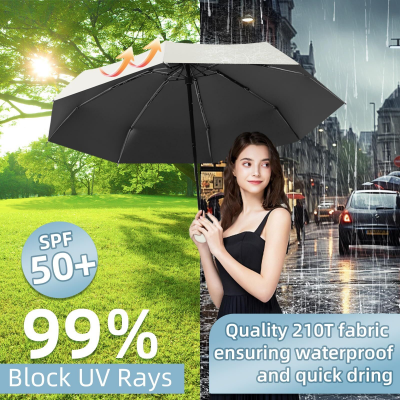 Mini Travel Umbrella – Compact Sun & Rain Protection for Women, Kids | UV-Blocking Pocket Umbrella with Case | Lightweight Foldable Umbrella(grey)