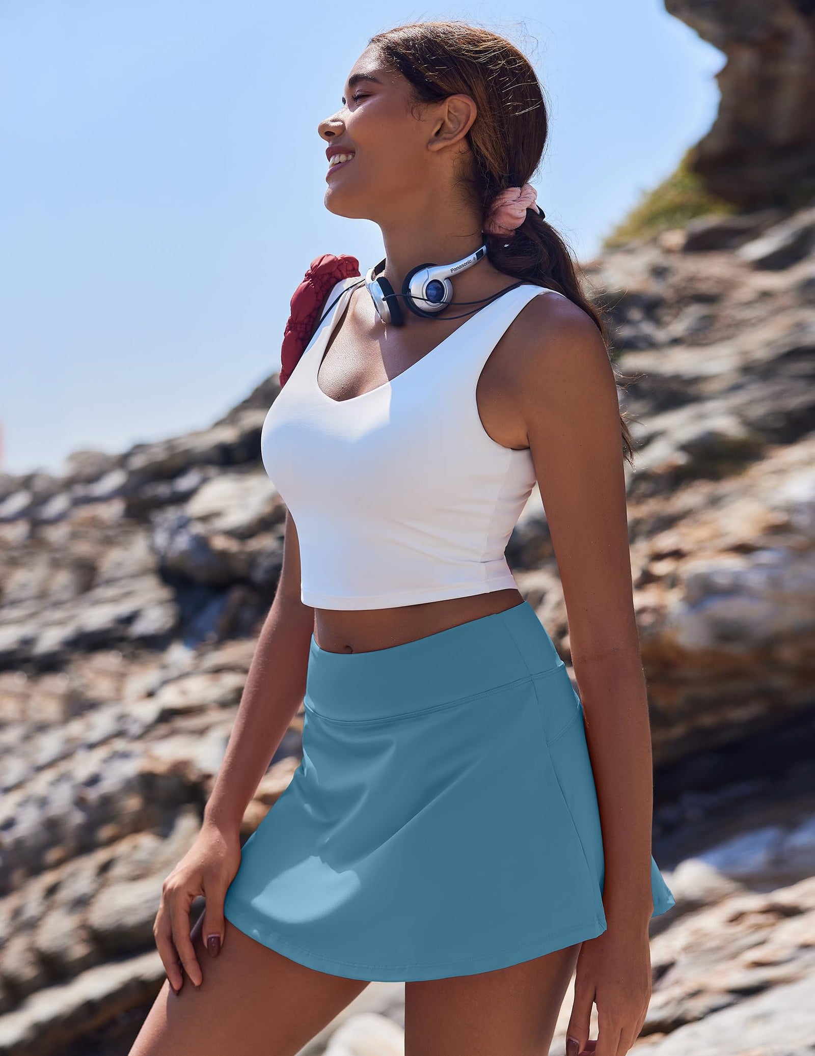 Women's Tennis Skirt with Pockets & Built-in Shorts – High-Waisted Golf Running Skort for Active Lifestyle, Sporty Fitness Wear (blue,XL)