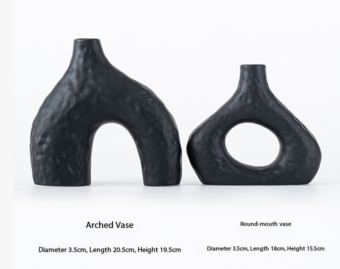 Minimalist Ceramic Vase Set (2-Piece): Modern Home Decor for Flower Arrangements (Black) | White Version Available In-Store