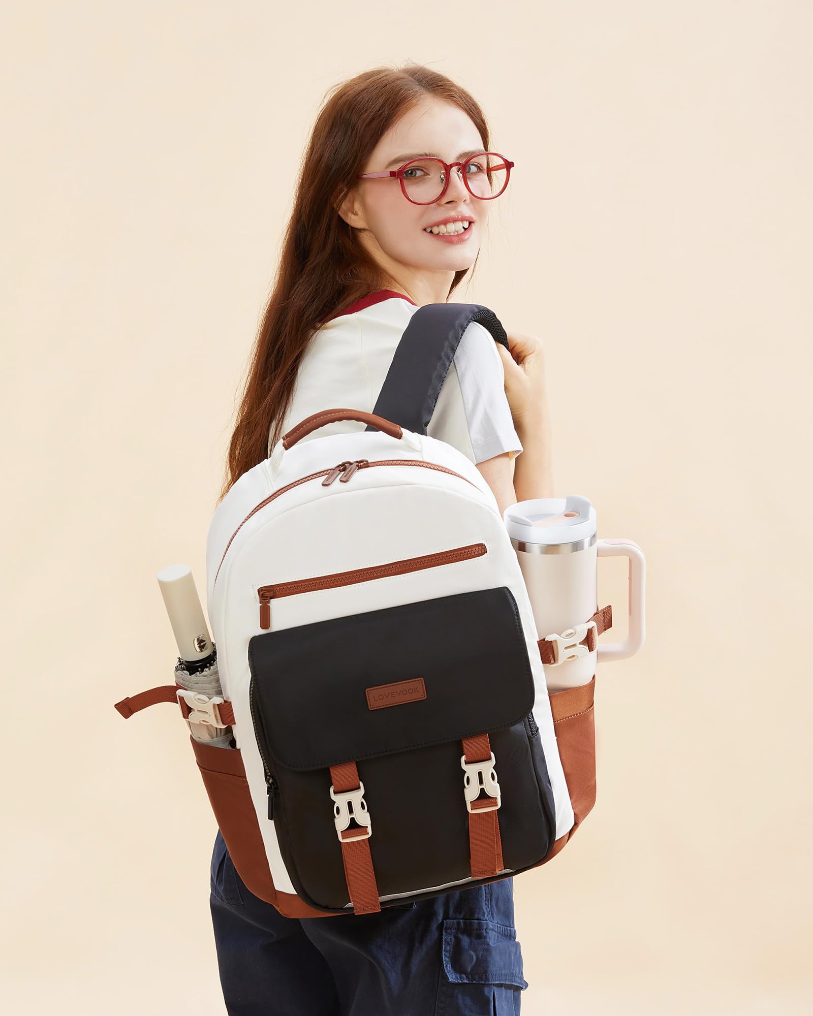 School Backpack for Teens & Students – Large Capacity Laptop Bag with 15.6 Inch Compartment, Waterproof Fabric & Multiple Pockets, Ideal for College, Travel, and Daily Use (Brown)