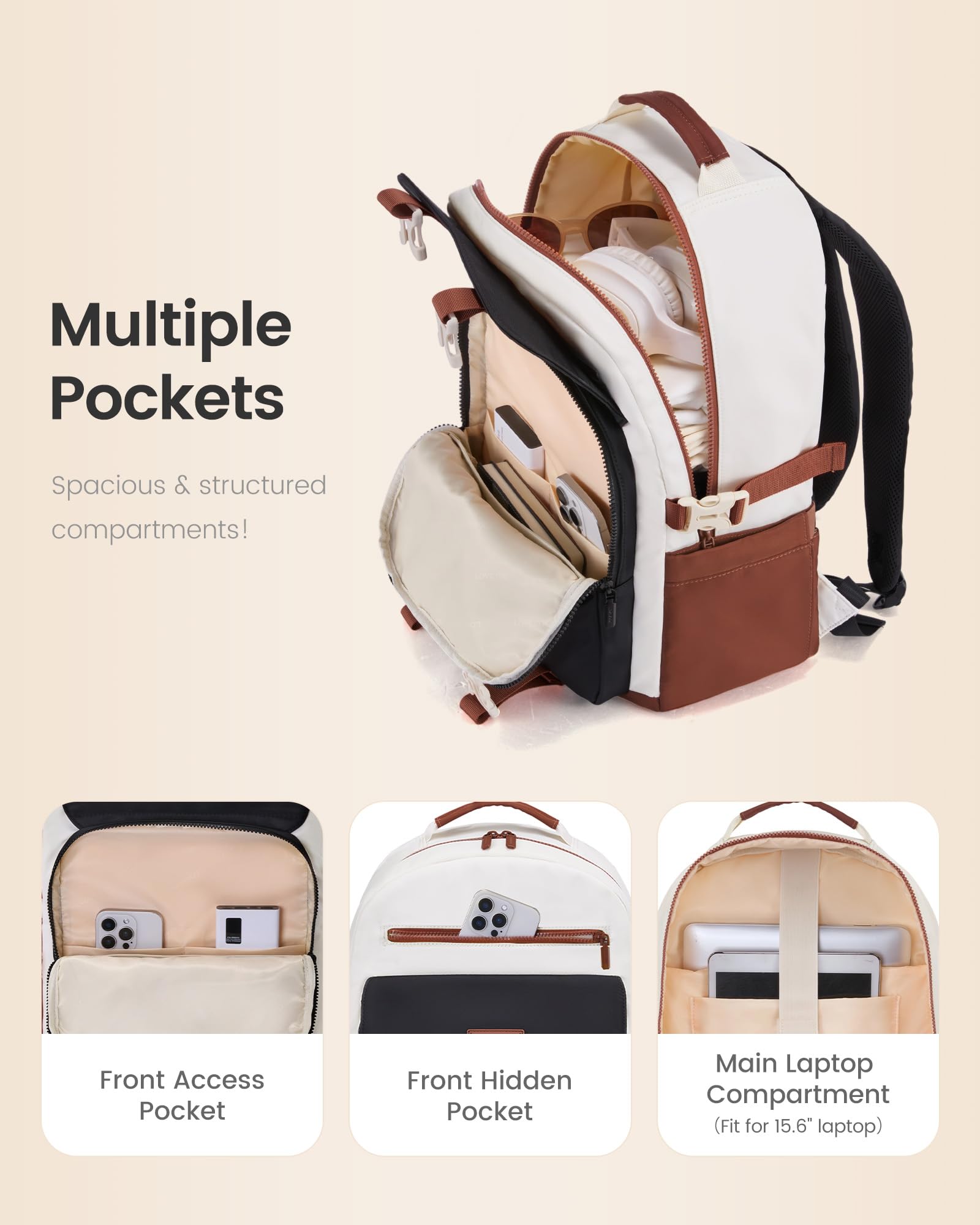 School Backpack for Teens & Students – Large Capacity Laptop Bag with 15.6 Inch Compartment, Waterproof Fabric & Multiple Pockets, Ideal for College, Travel, and Daily Use (Brown)