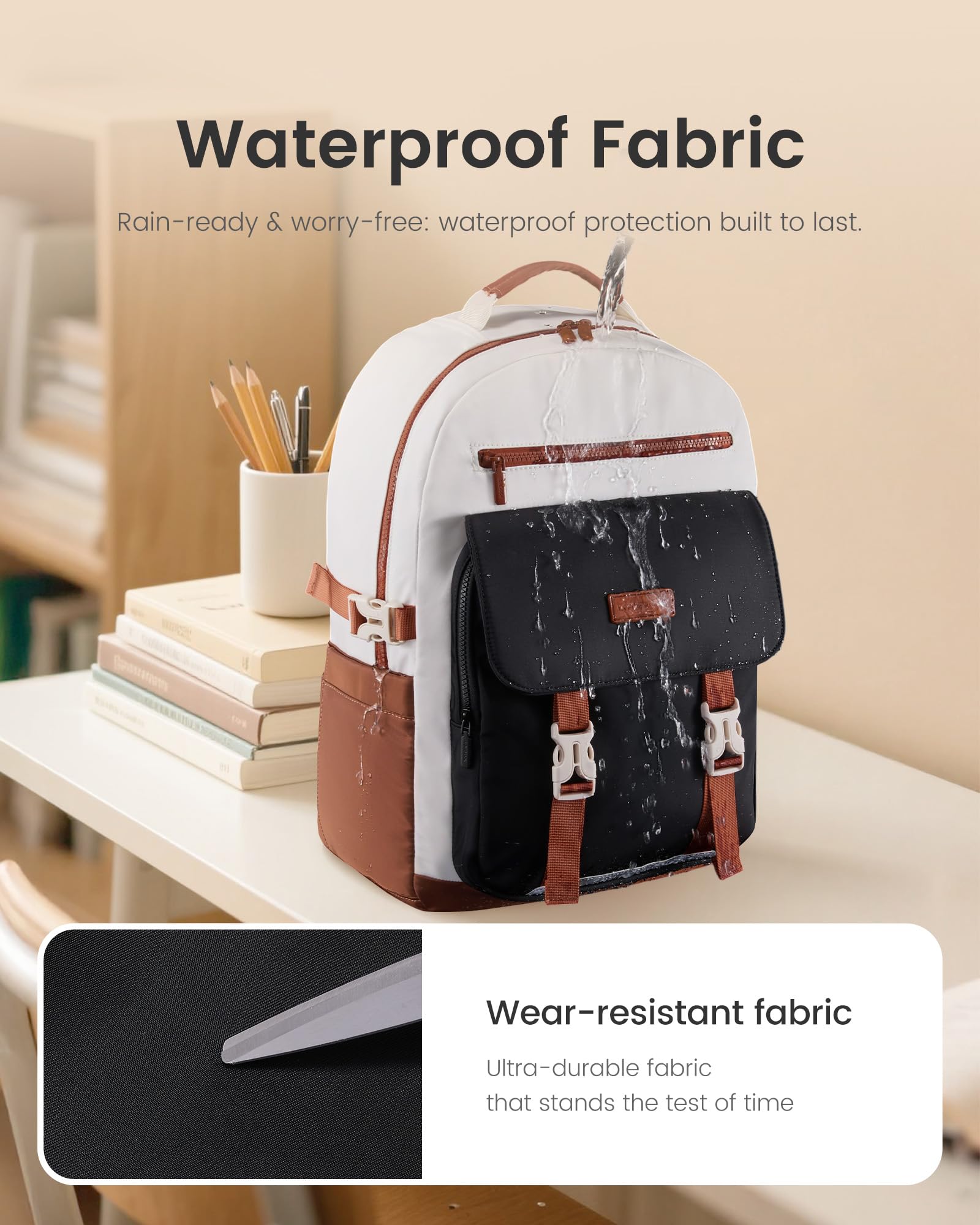 School Backpack for Teens & Students – Large Capacity Laptop Bag with 15.6 Inch Compartment, Waterproof Fabric & Multiple Pockets, Ideal for College, Travel, and Daily Use (Brown)