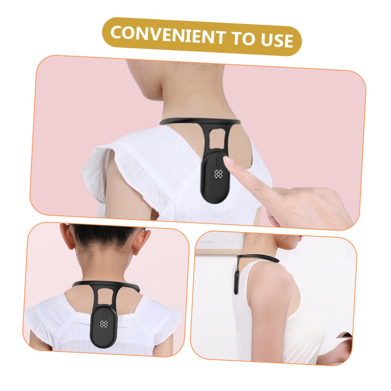 Smart Posture Corrector with Vibration Reminder – Neck-Worn Back Posture Trainer for Kids & Teens, Anti-Curved Back Device with Digital Display (Black)