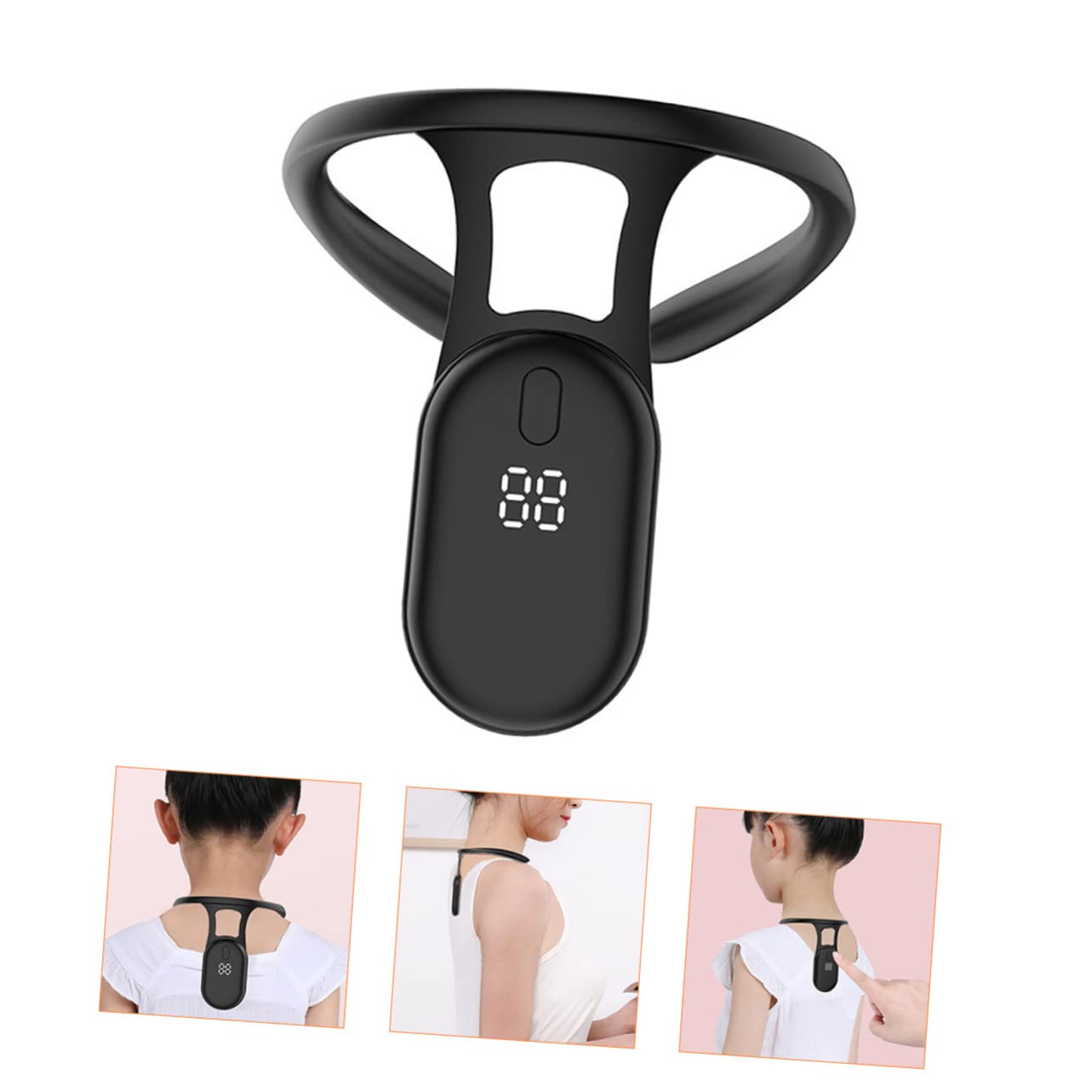 Smart Posture Corrector with Vibration Reminder – Neck-Worn Back Posture Trainer for Kids & Teens, Anti-Curved Back Device with Digital Display (Black)