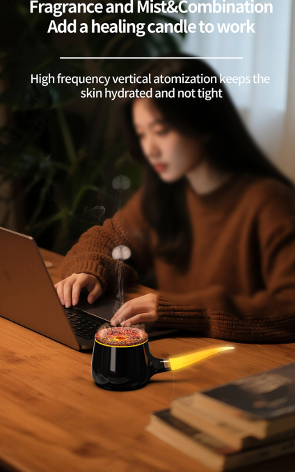 Pipe-Shaped Aromatherapy Humidifier with LED Flame & Mist – USB Desk Diffuser for Home, Office, Bedside (White) | Black Version Available In-Store