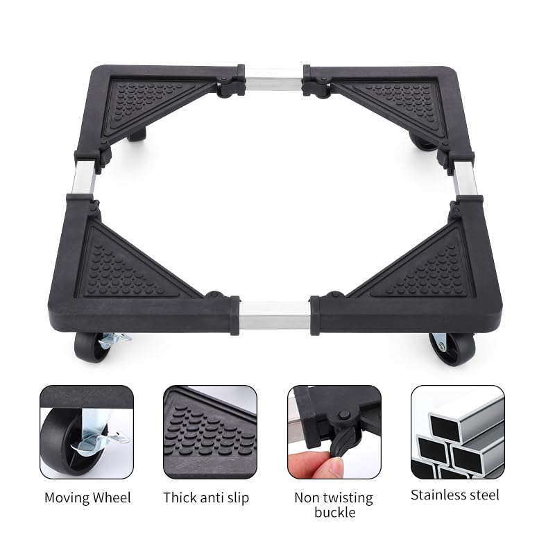 Adjustable Appliance Dolly Stand with 4 Locking Wheels – Expandable Base from 16.9 to 25.6 Inch, Heavy-Duty Furniture Moving Cart for Refrigerator, Washer, Cabinet, Air Conditioner (Black)