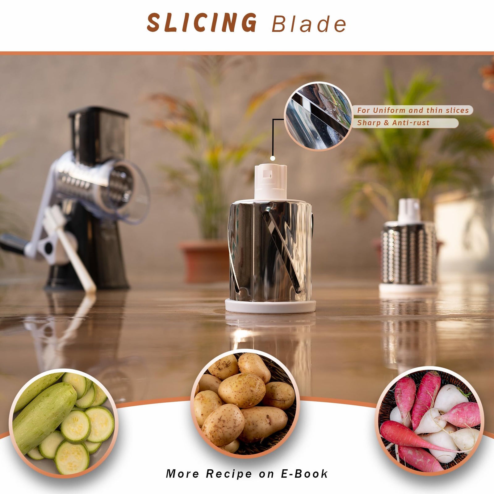 Manual Rotary Food Slicer & Grater with 3 Stainless Steel Drums – Suction Base Vegetable Shredder for Cheese, Potatoes & More (Black)