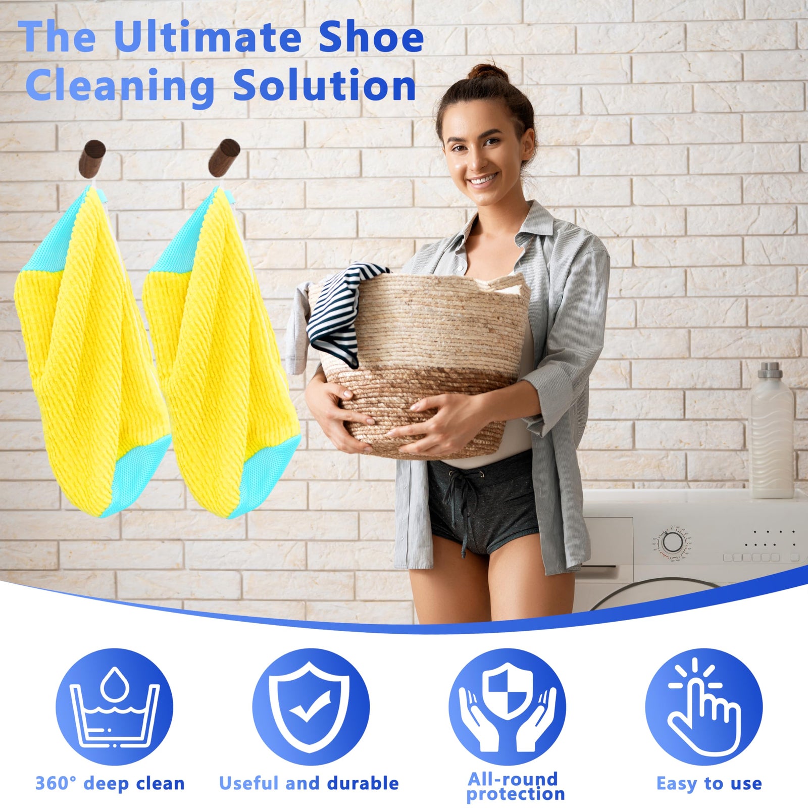 2-Pack Reusable Shoe Washing Machine Bag – White Protective Laundry Bag for All Shoes, Anti-Deformation & Deep Clean with Zipper Lock (Yellow)