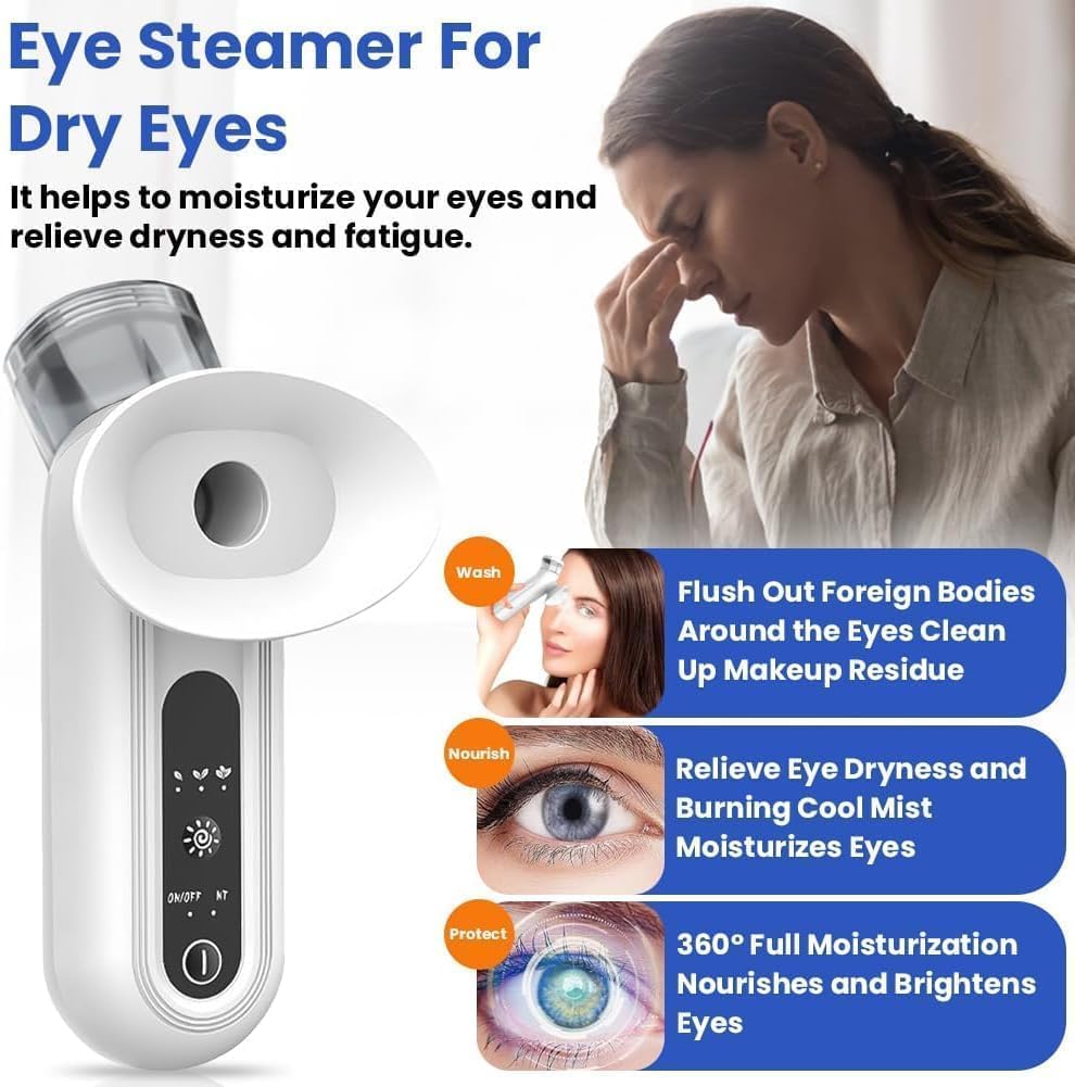 Portable Eye Mist Sprayer with Warm Steam & Nano Spray – Compact Facial Hydration Device for Daily Eye & Skin Care (White)
