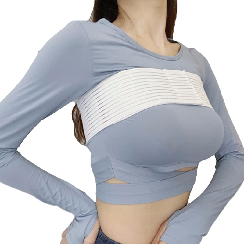 Full-Length Chest Compression Band for High-Impact Support – Breathable, Stretchy Breast Stabilizer for Running, Gym & Post-Surgery Recovery (White)