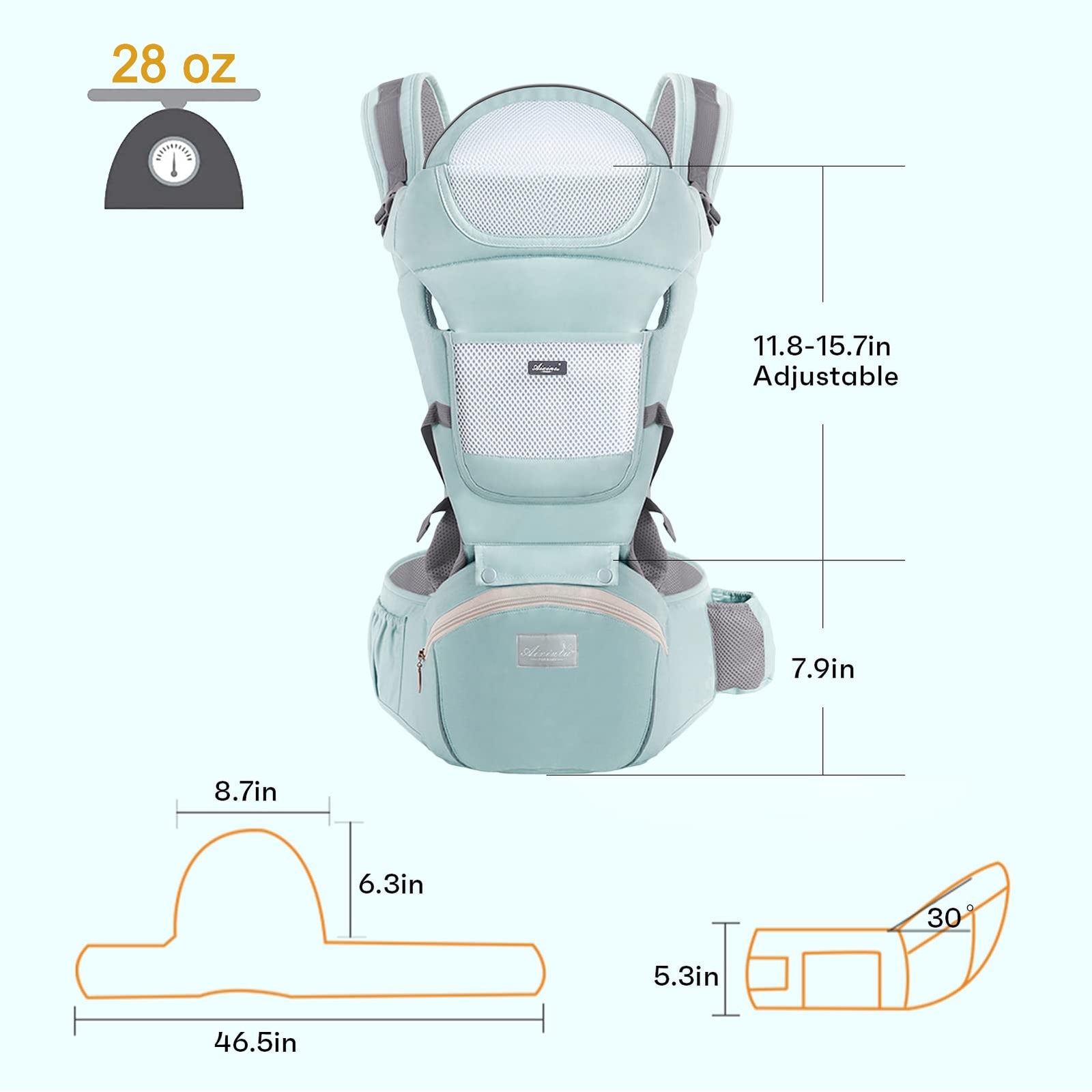 6-in-1 Adjustable Baby Carrier with Hip Seat – 11.8–15.7in Adjustable Height, Breathable Mesh & Multi-Position Carry for Newborn to 36 Months (Green)